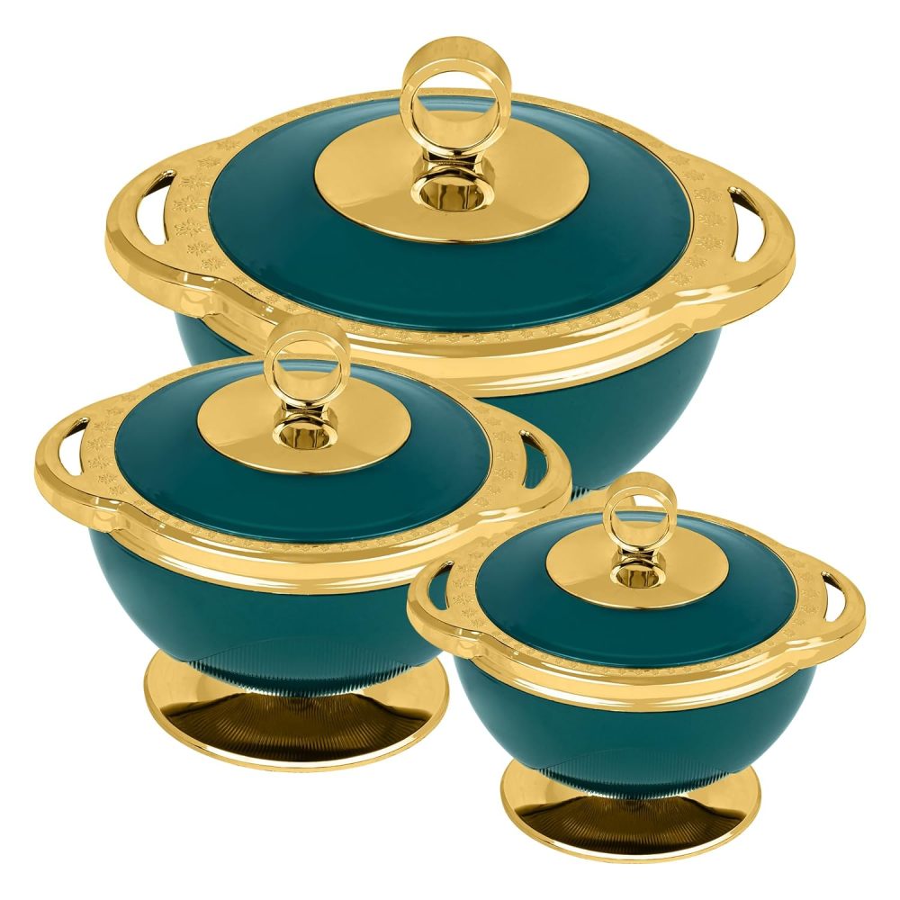Stylish Inner Steel Casserole From Selvel (600ml, 1100ml, 1700ml) - Emerald Green / 3Pcs - Image 3