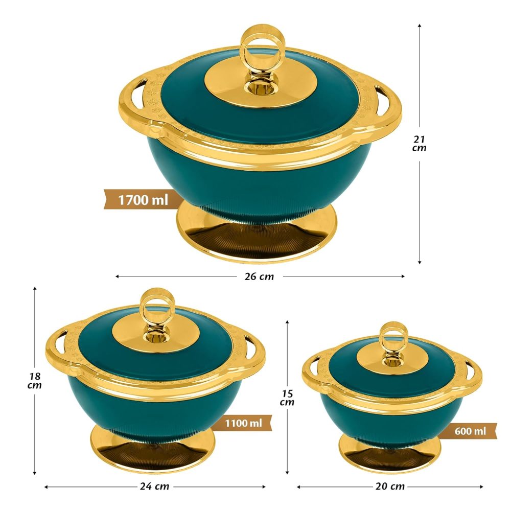 Stylish Inner Steel Casserole From Selvel (600ml, 1100ml, 1700ml) - Emerald Green / 3Pcs - Image 2