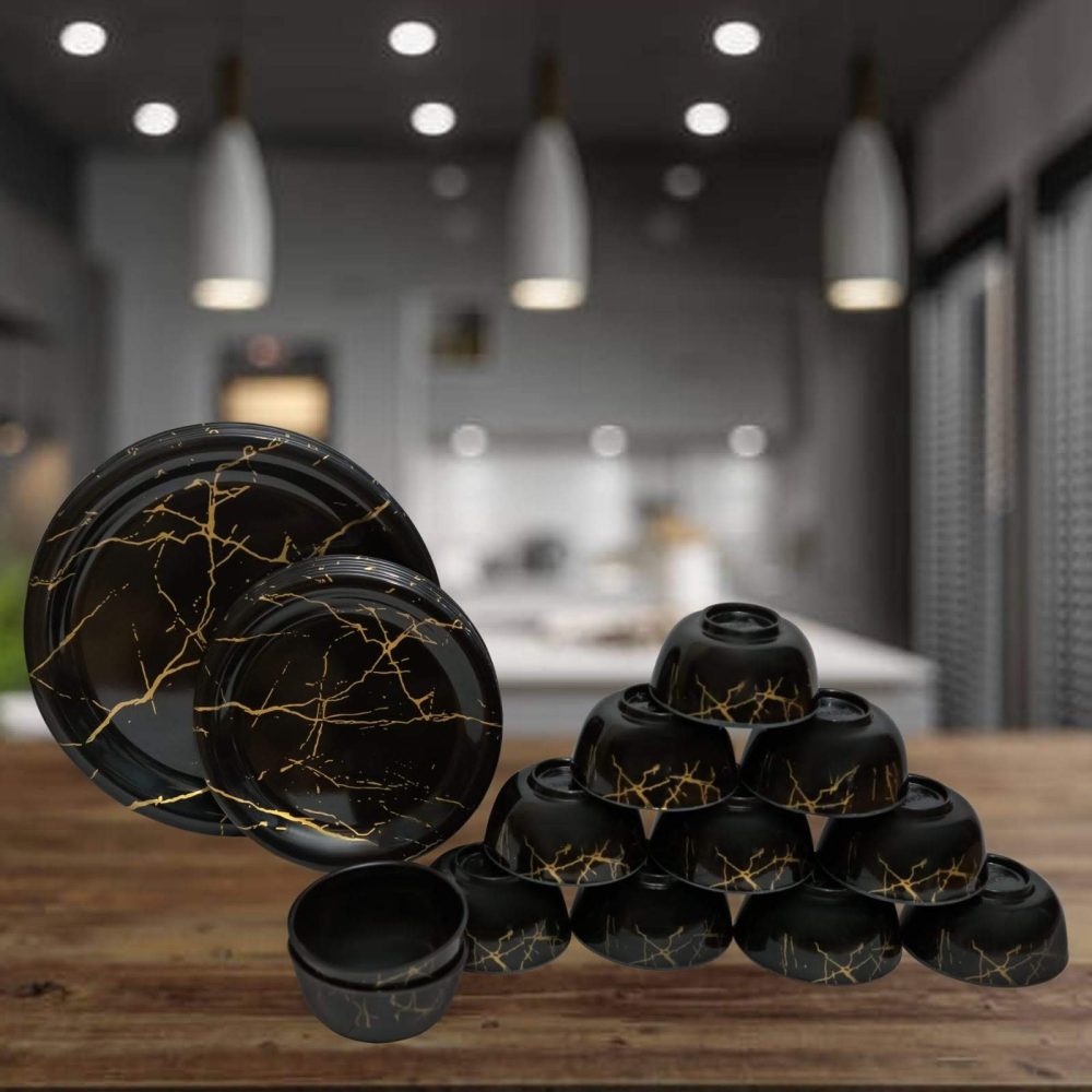 Golden Black Melamine Dinner Set 30Pcs - Unbreakable, Dishwasher Safe - Image 4