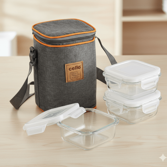 Cello royale 3 container glass lunch box