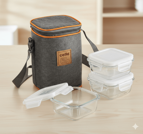 Cello royale 3 container glass lunch box